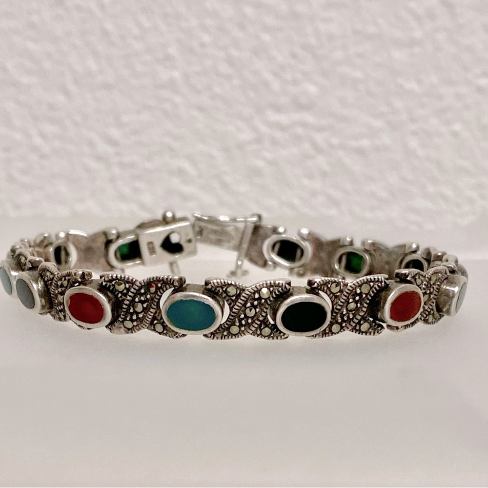 Charles Winston STERLING Silver Bracelet Marcasite Vintage Tennis Art Deco